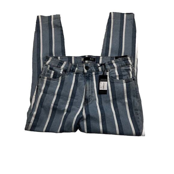 NWT KUT Size 12 Women’s Connie High Rise Ankle Skinny Striped Jeans Raw Hem - Picture 3 of 12